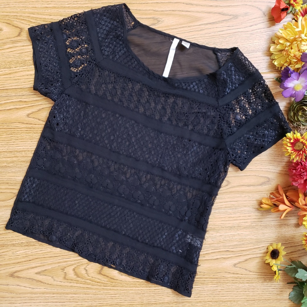 LC Lauren Conrad Black Lace Sheer Cropped Top